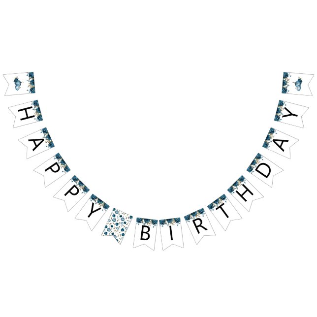 Bandeirinha Pumpkin Blue Floral Happy Birthday (Todos)