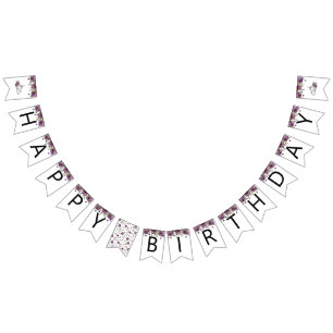 Bandeirinha Pumpkin Purple Floral Happy Birthday