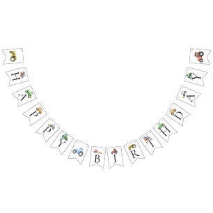 Bandeirinha Qualquer idade de aniversário do Watercolor trator