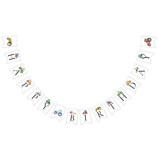 Bandeirinha Qualquer idade de aniversário do Watercolor trator (Todos)