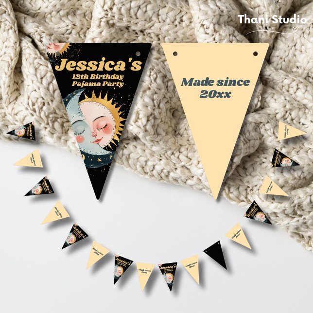 Bandeirinha Qualquer Idade Vintage Celestial Pajama Aniversári (Criador carregado)