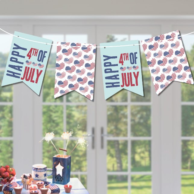 Bandeirinha Red White Blue Patriotic American Flag 4 De Julho (Cute Patriotic United States Heart 4th Of July Bunting Flags)
