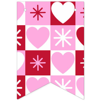 Bandeirinha Retro Checkerboard Hearts bunting banner