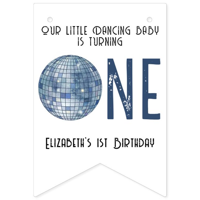 Bandeirinha Retro Disco Ball First Birthday Party (Primeira Bandeira)