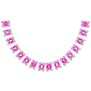 Bandeirinha Retro Neon Queen Of Hearts Birthday Bunting Flags