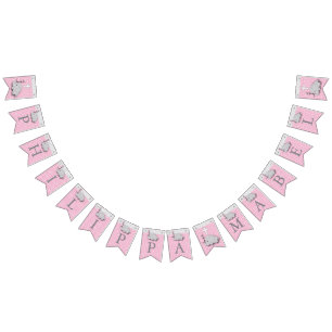 Bandeirinha Rosa, Cinza Branca 🐘 Elefante Bebê - Cristal