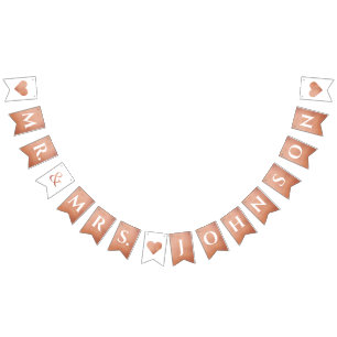 Bandeirinha Rosa de casamento Dourado Sr. & Letras do Nome Per