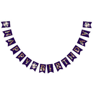 Bandeirinha Rosa No Banner de Aniversário Feliz Roxo