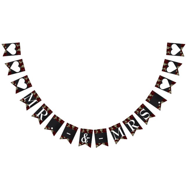 Bandeirinha Rosa vermelha Skulls Black Floral Gothic Sr & Mrs. (Todos)