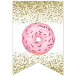 Bandeirinha Rosquinha Dourada Sprinkles Feliz Banner de Aniver