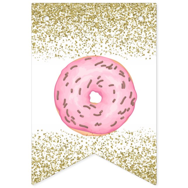 Bandeirinha Rosquinha Dourada Sprinkles Feliz Banner de Aniver (Primeira Bandeira)