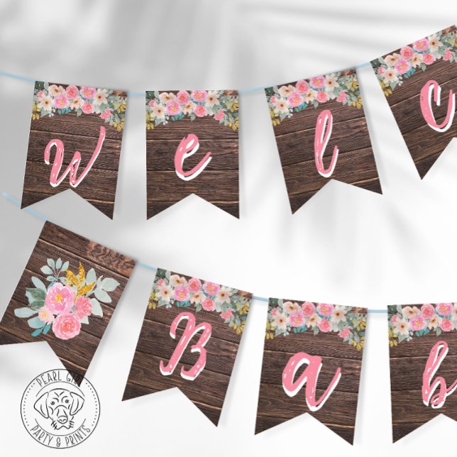 Bandeirinha Rustic Floral Welcome Baby Bunting Banner (Criador carregado)
