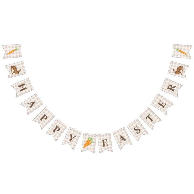 Bandeirinha Rustic Hare And Carrot Happy Easter Beige Gingham (Todos)
