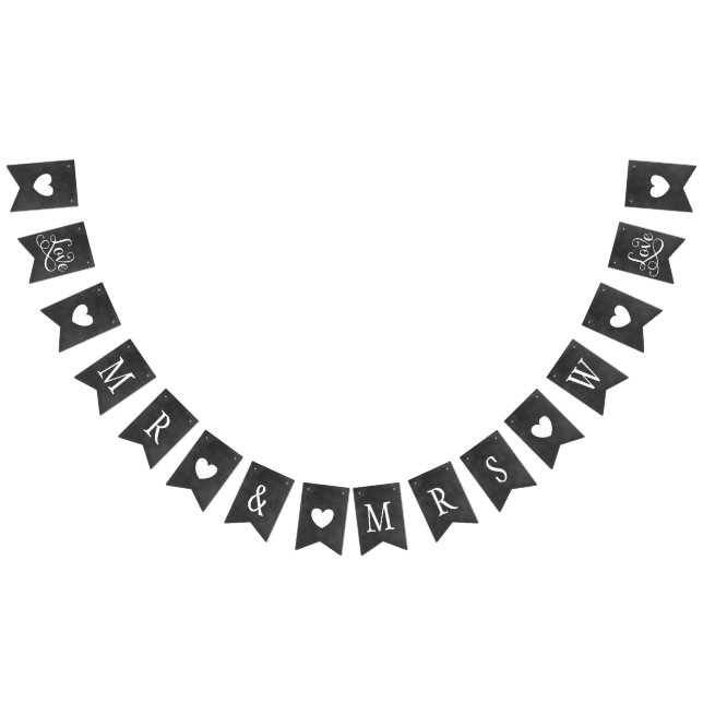 Bandeirinha Rustic Sr e Sra. Black Chalkboard Personalizada In (Todos)