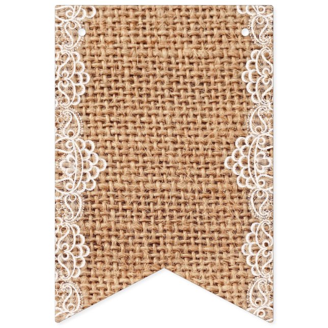 Bandeirinha Saco Russo Burlap com Lace Branco. (Primeira Bandeira)