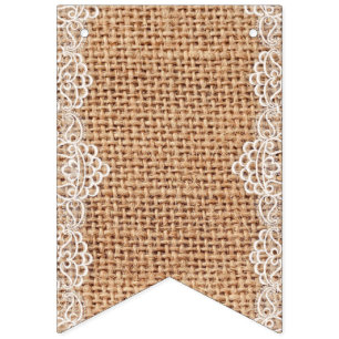 Bandeirinha Saco Rústico de Burlap com Lace Branco.