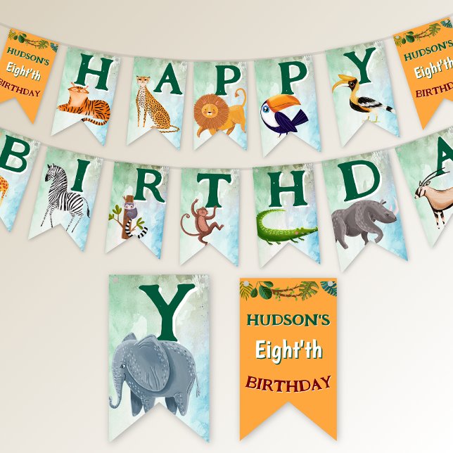 Bandeirinha Safari animals jungle kids birthday watercolor  (Criador carregado)