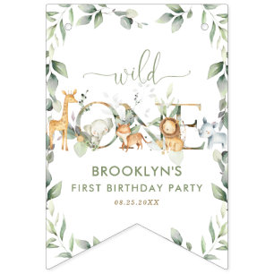 Bandeirinha Selva Animais Selvagens Selvagens Um Feliz Anivers