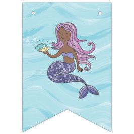 Bandeirinha Sereia Púrpura Da Pele Escura Sob O Aniversário Do