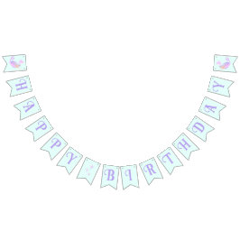 Bandeirinha Sereia sob o mar, garota de aniversário azul