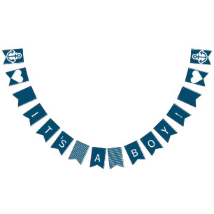 Bandeirinha Seu estamenha náutica azul e branca de um menino