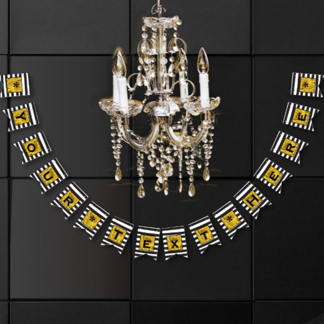 Bandeirinha Seu texto aqui Dourado, preto e branco (Criador carregado)