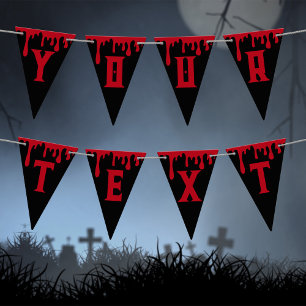 Bandeirinha Seu Texto Aqui Vermelho Preto Derrubando Halloween