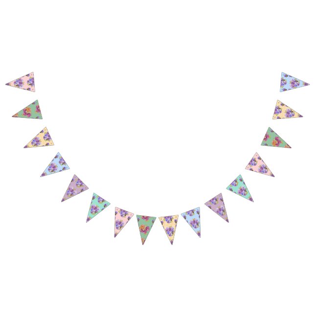 Bandeirinha Shabby Pastel Flowers Floral Party Bunting (Todos)