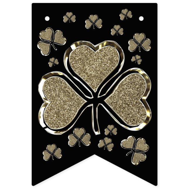 Bandeirinha Shamrock Clovers Irlanda Black Dourado Partido Irl (Primeira Bandeira)