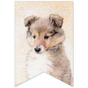 Bandeirinha Shetland Sheepdog Puppy Pintura Original