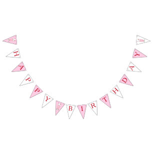 Bandeirinha Sorvete Rosa de Morango Milkshake Feliz Aniversári