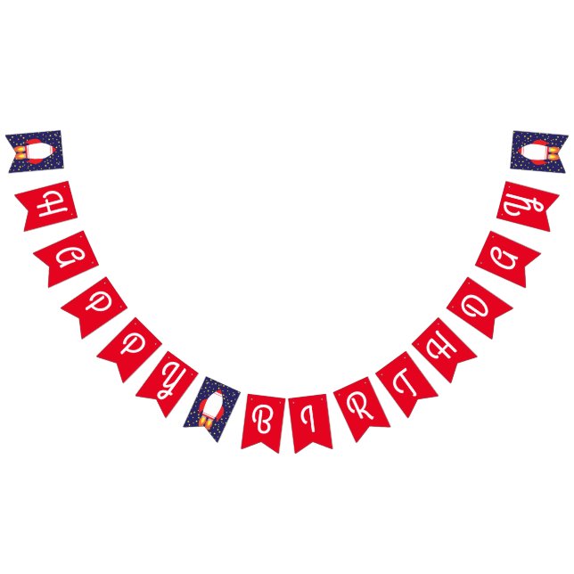 Bandeirinha Space Rocket Star Ship Happy Birday Banner (Todos)