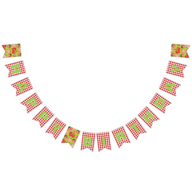 Bandeirinha Strawberry Theme Happy Birthday (Todos)