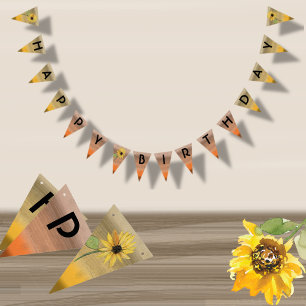 Bandeirinha Sunflower Watercolor Girl Birday