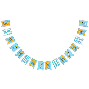 Bandeirinha Suspenders e laço do feliz aniversario