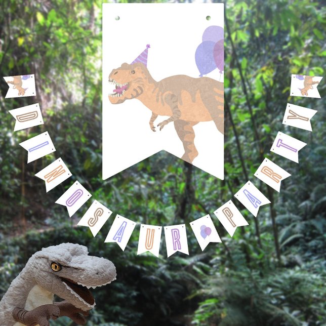 Bandeirinha T-Rex Tan Cute Birthday - Partido Dinossauro Jurás (These cute dinosaur party bunting flags will add a little more fun to your dinosaur themed birthday)