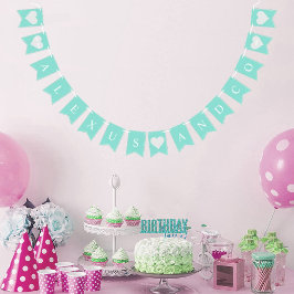 Bandeirinha Teal Birthday Chá de panela Party Personalizado