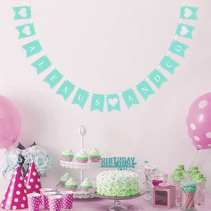 Bandeirinha Teal Birthday Chá de panela Party Personalizado