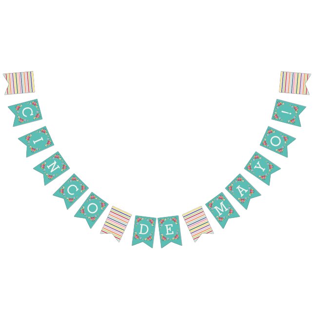 Bandeirinha Teal Fiesta Floral Cinco de Mayo Bunting Banner (Todos)