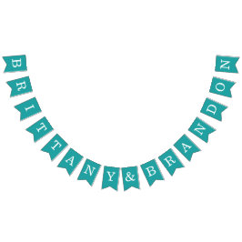 Bandeirinha Teal Wedding Simple Bride and Groom Names Classic