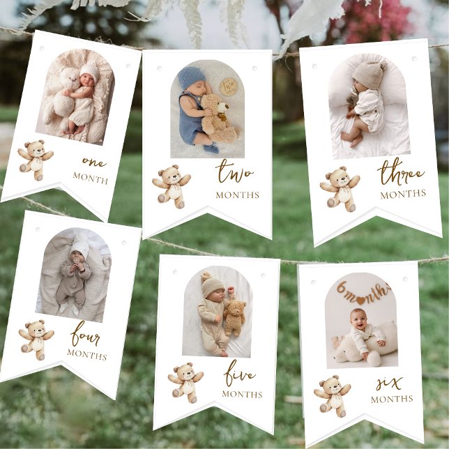 Bandeirinha Teddy Bear First Birthday Photo Party  (Criador carregado)