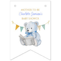 Teddy Bear personalizado lendo um Chá de fraldas d