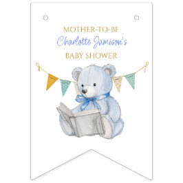 Bandeirinha Teddy Bear personalizado lendo um Chá de fraldas d