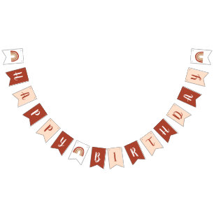 Bandeirinha Terracotta Boho Arco-Íris Nuvens Primeiro Anivers
