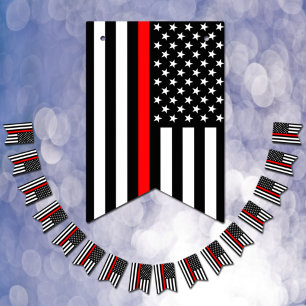 Bandeirinha Thin Red Line American Flag, fireman officer / USA