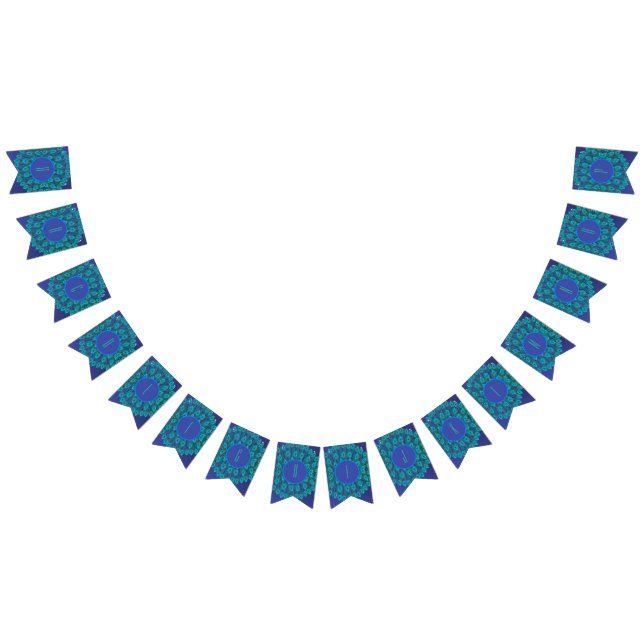 BANDEIRINHA TRENDY FELIZ ANIVERSÁRIO PEACOCK PENA AZUL VERDE (Todos)