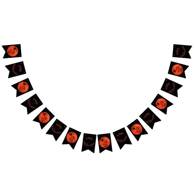 Bandeirinha Truque ou tratem com bruxa e morcego na Lua Laranj (Todos)