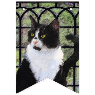 Bandeirinha Tuxedo Cat em Pintura de Janela Arte Animal Origin
