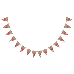 Bandeirinha um cachecol vermelho e bege com uma fotografia de 