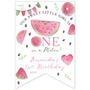 Bandeirinha Um em um primeiro aniversario Melon Cute Watermelo